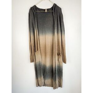 Sharon Young Sz L Long Hooded Sweater Pockets Cardigan Ombre